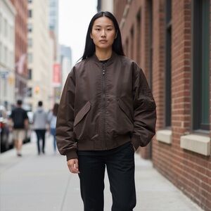 Equipment Femme NWT $375 Brown Satin Bomber Jacket L 'Delicioso' Bloomies